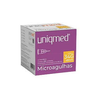 Microagulhas Uniqmed 34G x 8mm - Caixa com 100 unidades