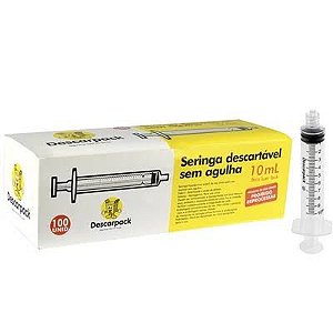 Seringa Descartável 10ml Sem Agulha (Bico Lock) - C/100 - Descarpack