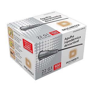 Agulha Hipodérmica Descartável 22G 1 1/2 25x0,70mm com 100un - Descarpack