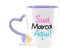 Caneca Alça Coração Personalizada Colorida Porcelana 325ml (Diversas Cores!) Personalização Já Inclusa!