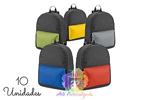 Mochilas Personalizada 600D Com Bolso Frontal (Diversas Cores!) Personalização Já Inclusa! Mínimo 10 Unidades