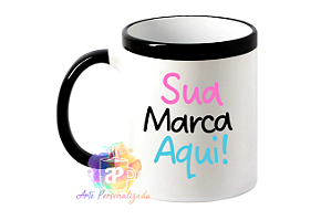 Caneca Personalizada Com Alça e Borda Colorida Porcelana 325ml (Diversas Cores!) Personalização Já Inclusa!