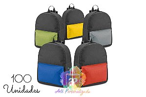 100 Mochilas Personalizadas 600D Com Bolso Frontal (Diversas Cores!) Personalização Já Inclusa!
