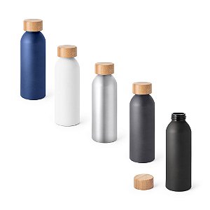 Squeeze Alumínio Mate Personalizado Com Tampa Bambu 500ml (Diversas Cores!) Personalização Já Inclusa! - Mínimo 10 Unidades