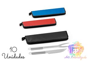 Kits Churrasco Personalizado em Estojo 210D Cabos Inox - Personalização Já Inclusa! Mínimo 10 Unidades
