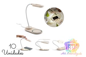 Luminárias de Mesa Personalizadas Com Carregador Wireless - Personalização Já Inclusa! Mínimo 10 Unidades