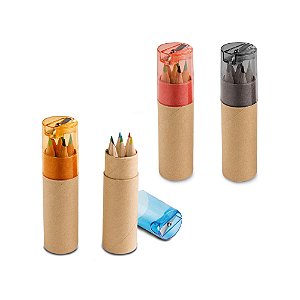 Caixas de Cartão Com 6 Mini Lápis de Cor e Apontador (Diversas Cores!) Personalização Já Inclusa! Mínimo 10 Unidades