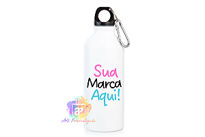 Squeeze Personalizado Mosquetão Branco Alumínio 500ml Personalização Já Inclusa! - Valor por Unidade - Mínimo 100 Unidades
