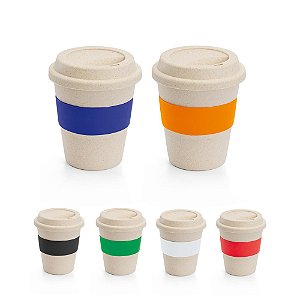 Copo de Viagem em Fibra de Bambu e PP Personalizado Com Tira de Silicone 380 mL - Mínimo 10 Unidades