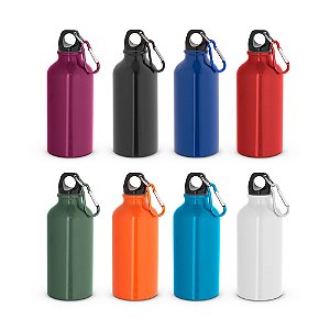 Garrafa esportiva personalizada em alumínio e acabamento brilhante com mosquetão 400 mL - Mínimo 10 Unidades