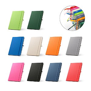 Caderno A5 personalizado de capa dura em poliéster 100% reciclado (100% rPET) com cantos redondos e folhas pautadas - Mínimo 10 Unidades