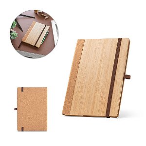 Caderno A5 personalizado de capa dura em folha de bambu e cortiça com folhas pautadas - Mínimo 10 Unidades