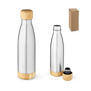 Garrafa personalizada em aço inox (90% reciclado) com tampa em bambu 800 mL - Mínimo 10 Unidades
