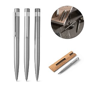 Caneta personalizada feita em 53% de aço inox reciclado com clip e mecanismo twist
