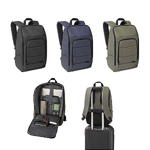 Mochila personalizada em 600D e poliéster reciclado (100% rPET) com revestimento resistente à água para notebook 16" - Mínimo 10 Unidades