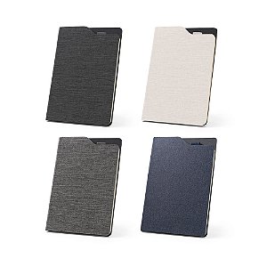Caderno A5 personalizado de capa dura em tecido poliéster 100% reciclado (100% rPET) com folhas pautadas - Mínimo 10 Unidades