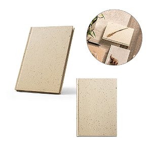 Caderno A5 personalizado com resíduos da cevada (25%) e trapos de algodão reciclado (75%) com folhas pautadas - Mínimo 10 Unidades