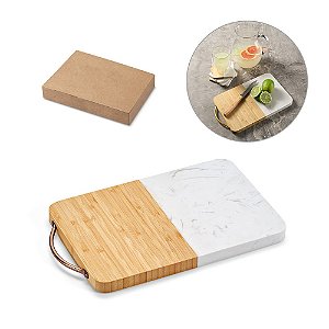 Tábua de corte personalizada em bambu e mármore em formato retangular - Mínimo 10 Unidades