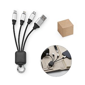 Cabo USB personalizado de carregamento rápido 3 em 1 com corpo em PET 100% reciclado (100% rPET) - Mínimo 10 Unidades