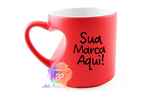 Caneca Mágica Alça Coração Personalizada Porcelana 275ml (Diversas Cores!) Personalização Já Inclusa!