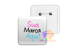 100 Bottons Quadrados Personalizados 5,1cm Com Alfinete Personalização Já Inclusa!