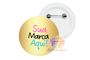50 Bottons Dourados Personalizados 5,5cm Com Alfinete Personalização Já Inclusa!