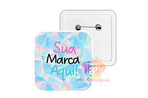 100 Bottons Quadrados Holográficos Diamante Personalizados 5,1cm Com Alfinete Personalização Já Inclusa!