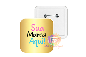 50 Bottons Quadrados Dourados Personalizados 5,1cm Com Alfinete Personalização Já Inclusa!