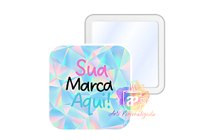 50 Bottons Quadrados Holográficos Diamante Personalizados 5,1cm Com Espelho Personalização Já Inclusa!