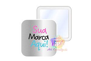 50 Bottons Quadrados Prateados Personalizados 5,1cm Com Espelho Personalização Já Inclusa!