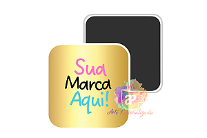 100 Bottons Quadrados Dourados Personalizados 5,1cm Com Ímã Personalização Já Inclusa!