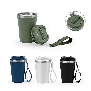 Copo de viagem personalizado em aço inox 90% reciclado com parede dupla e acabamento em mate 440 mL - Diversas Cores Disponíveis!