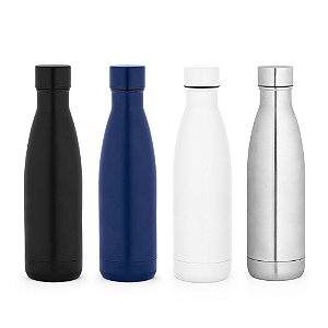 Garrafa térmica personalizada em aço inox 90% reciclado com parede dupla, isolada a vácuo e acabamento em mate 520 mL - Diversas Cores Disponíveis!