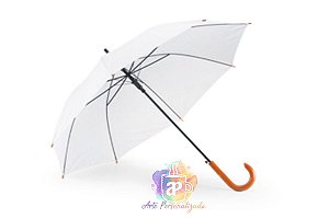 Guarda Chuva Personalizado Branco Com Cabo Curvo De Madeira 1,05m Personalização Já Inclusa!