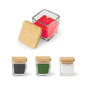 Vela Aromática Personalizada em Copo de Vidro com Tampa em Bambu - Mínimo 10 unidades