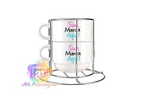 Kit Xícaras 200ml Com 2 Unidades Personalizadas e Suporte (Personalização Já Inclusa!)