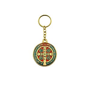 Chaveiro Medalha São Bento Dourada Colorida
