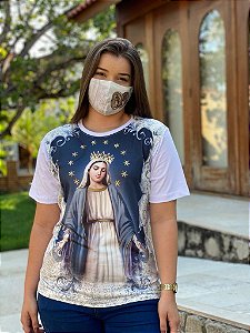 Camiseta Nossa Senhora das Graças - Exército de São Miguel com mascara de proteção facial