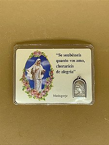 Cartão Lembrança N. Sra. Rainha da Paz com medalha de Medjugorge