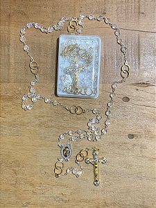 Terço de  Fátima - Noivos Sagrada Família transparente c/ Cristo dourado