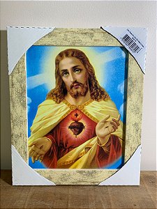 Quadro 20 x 25 moldura Marfim Sagrado Coração de Jesus