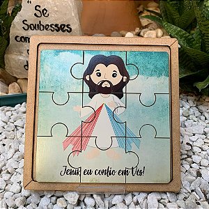 Quebra cabeça 18cm 9 peças MDF - Jesus Misericordioso