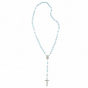 Terço Cristal Azul com Crucifixo de São Bento - Medjugorje