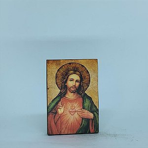 Icone 10cm (10 x 8) madeira - SAGRADO CORAÇÃO DE JESUS