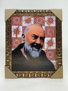 Quadro moldura trabalhada dourado 20 x 25 - SÃO PADRE PIO - mod. 2