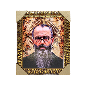 Quadro moldura trabalhada dourado 20 x 25 - SÃO MAXIMILIANO MARIA KOLBE