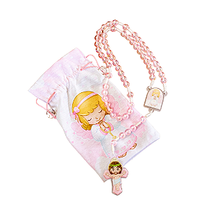 Terço Infantil Com Saquinho - Anjo da Guarda Rosa