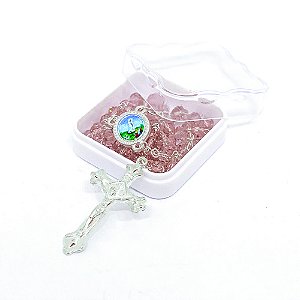 Terço Cristal 6mm Rosa - Nossa Senhora de Fátima