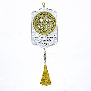 Adorno de Porta São Bento Dourado 3D Retangular
