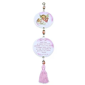 Adorno Infantil Anjo da Guarda Branco e Rosa